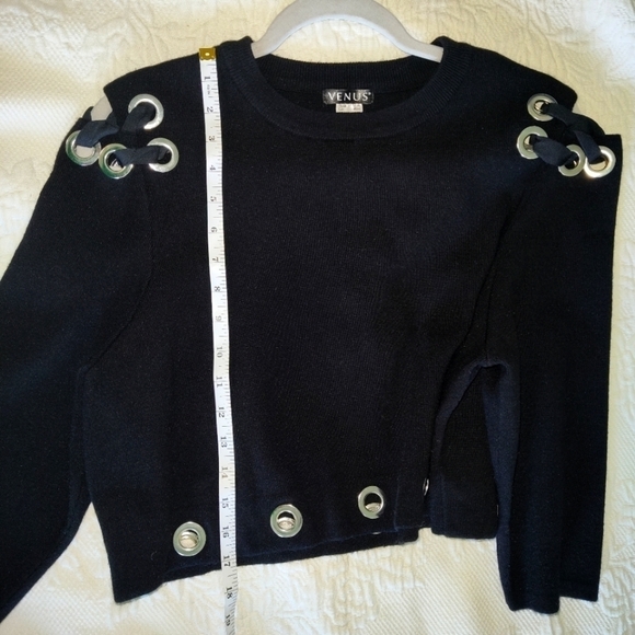 Venus Cropped Black Top with Metal Accents size XL - Picture 7 of 8